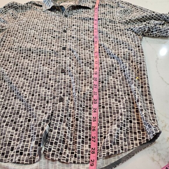 Tommy Bahama Mens Large Silk Shirt Brown Gray White Short Sleeve Button - Picture 9 of 10